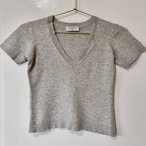 Babaton| Aritzia| Light Grey V-Neck Wool Blend Short Sleeve Sweater, Sz XS